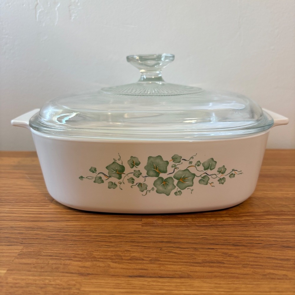 Corning Ware Casserole Dish A-2-B Callaway Ivy 2L White Green 8in Square & Lid